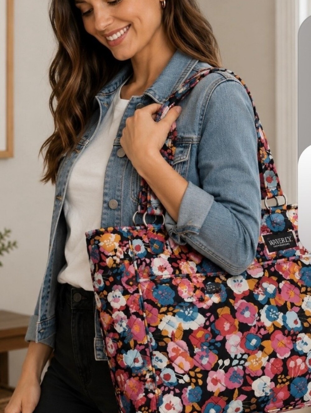Waverly Multicolor Floral Tote Bag Quilted Shoulder Purse